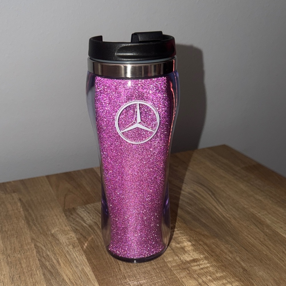 Mercedes Pink Glitter Travel Mug